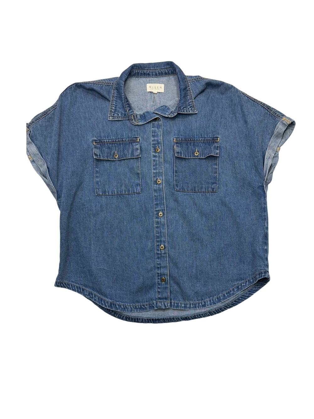 Risen Los Angeles Chambray Button Up Shirt Medium Short Sleeve Denim Top